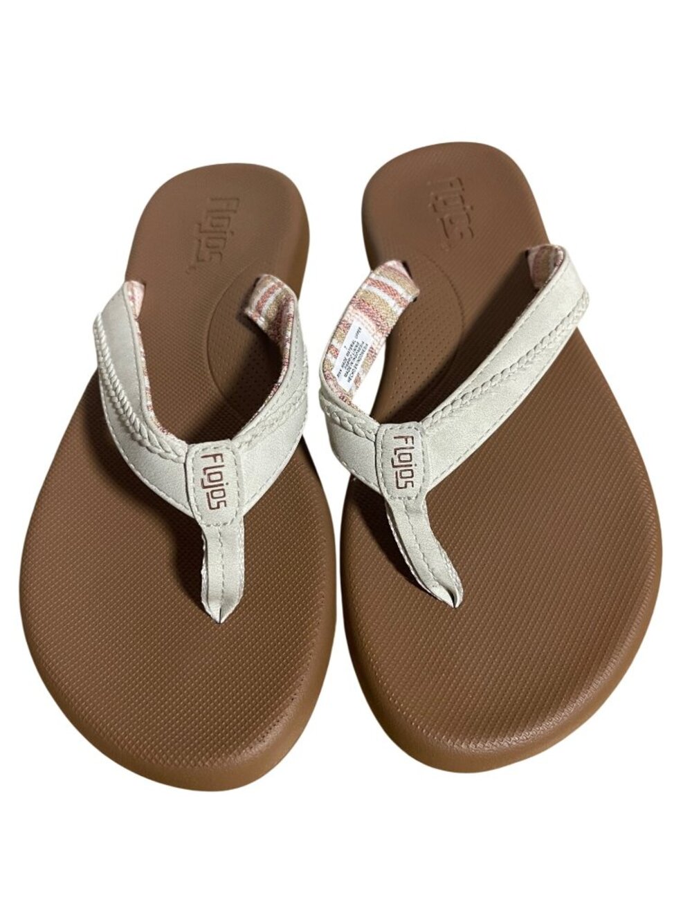 Flojos Womens Flip Flop Sandals Size 7 Brown & Cream Summer Beachwear